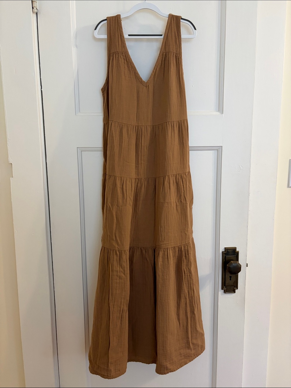 Quince Toasted Coconut Organic Cotton Sleeveless Maxi Dress Camel Brown XS